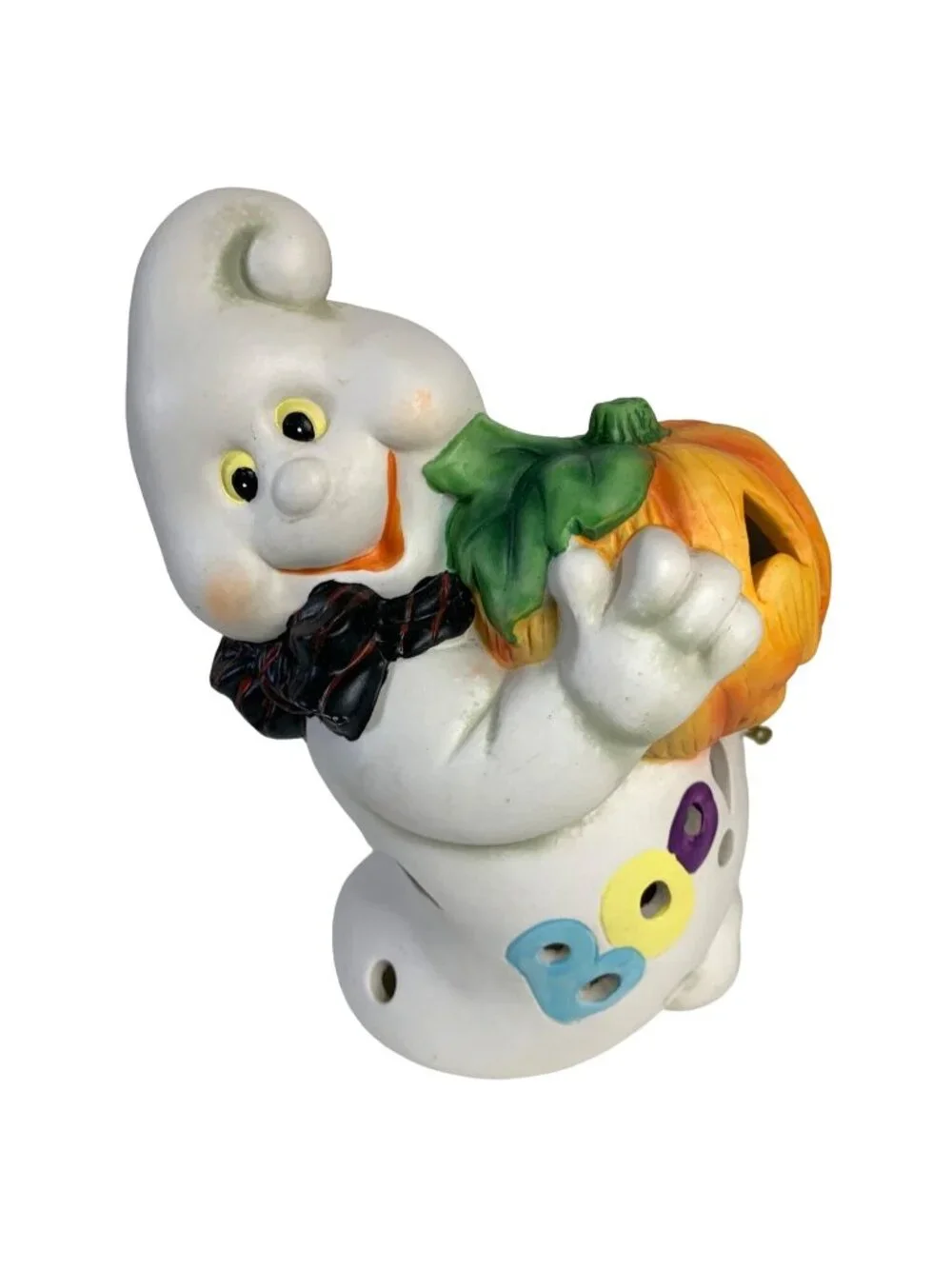 Vintage Halloween Ghost Night Light Spooky Boo Pumpkin Ceramic Lamp Kitsch 90s